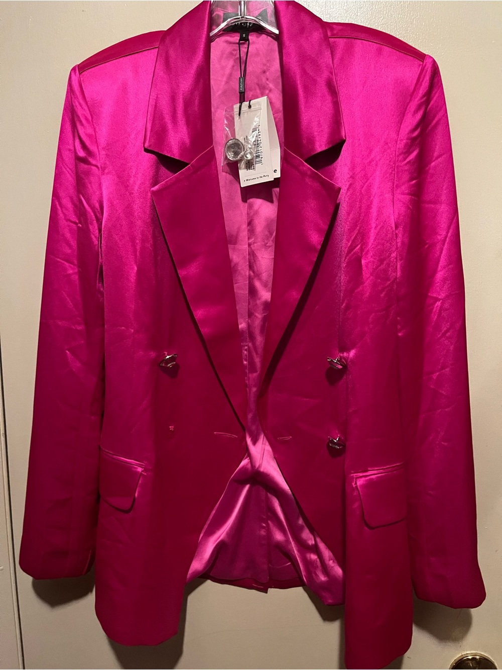 Retrofete Hot Pink Satin Double-Breasted Blazer,NWT(see addt’l details)